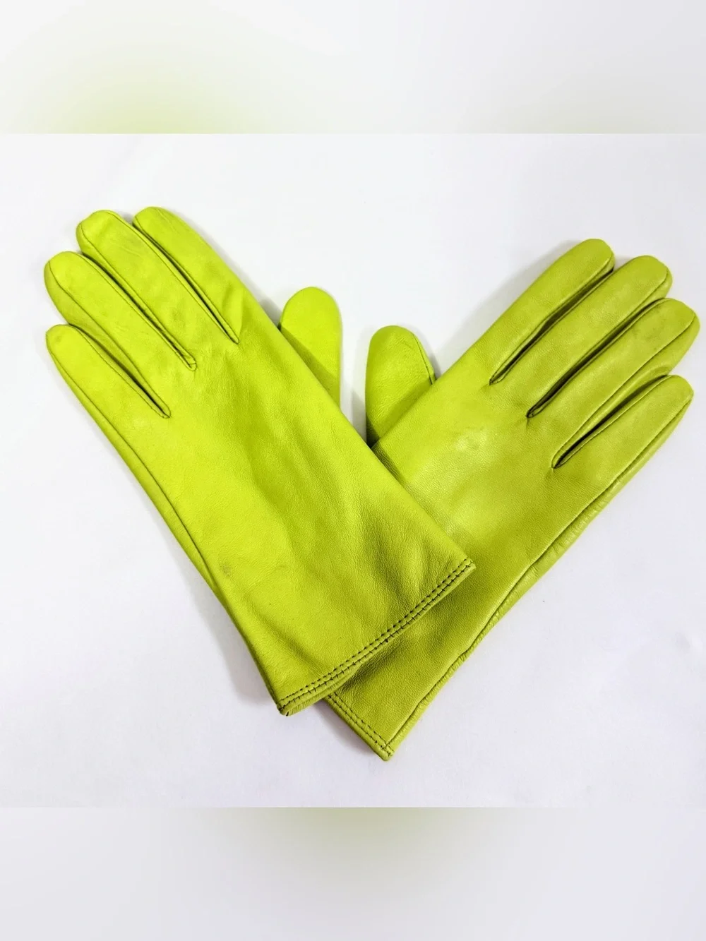 Neon Lime Green Genuine Leather Gloves Soft Leather Size S